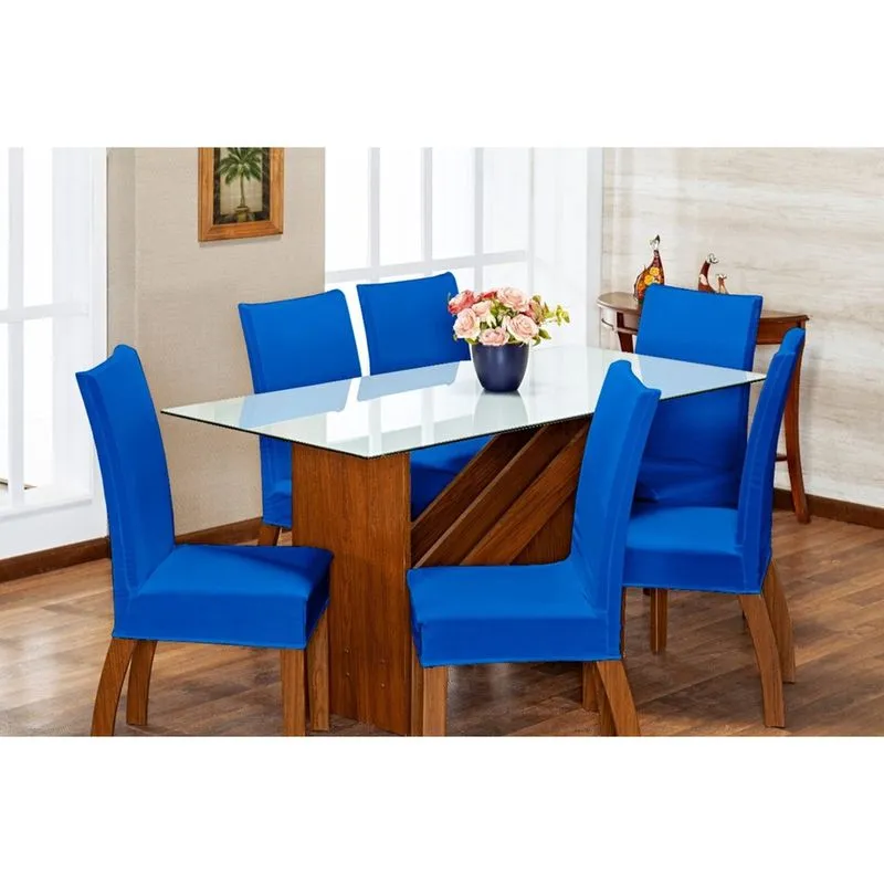 Kit Capa de Cadeira 4 Peças Sala de Jantar Protege o Estofado Renova o Visual Malha Gel Azul Royal