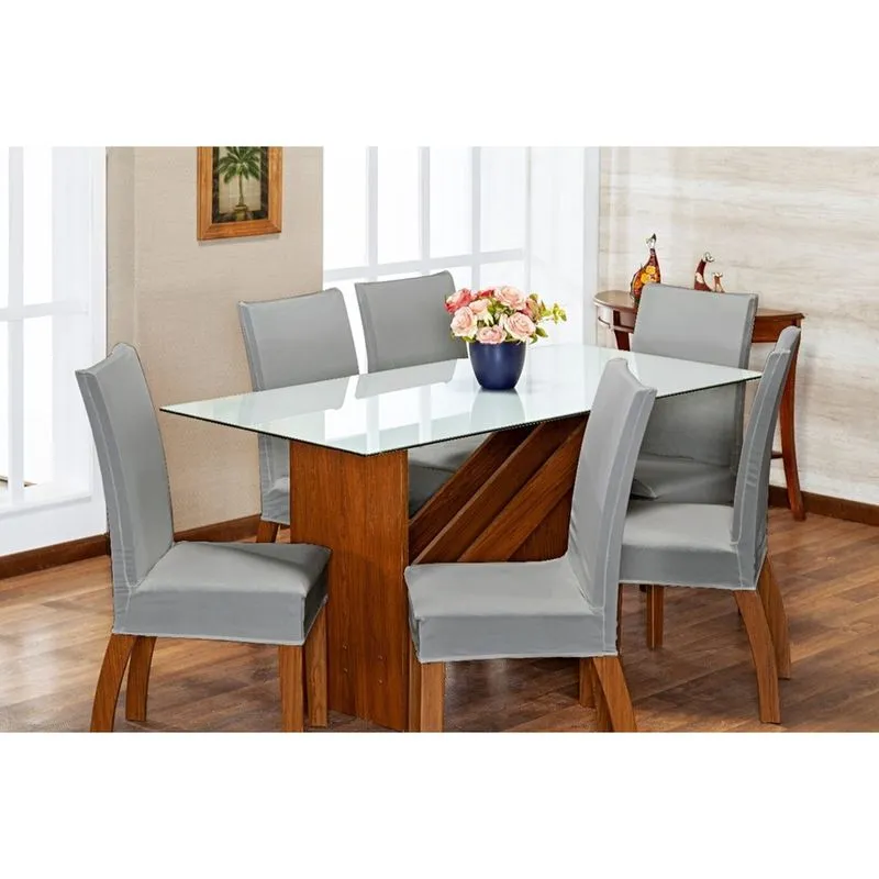 Kit de Capas de Cadeira Estofada 6 Lugares Mesa de Jantar Protege Muda a Decoração Malha Helanca Lisa
