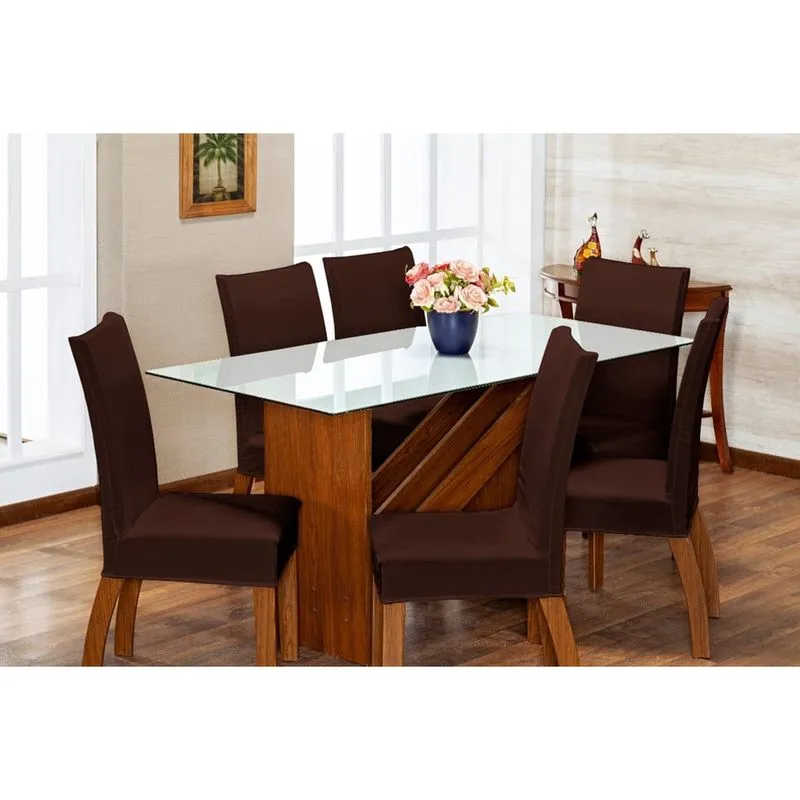 Kit de Capas de Cadeira Estofada 6 Lugares Mesa de Jantar Protege Muda a Decoração Malha Helanca Lisa