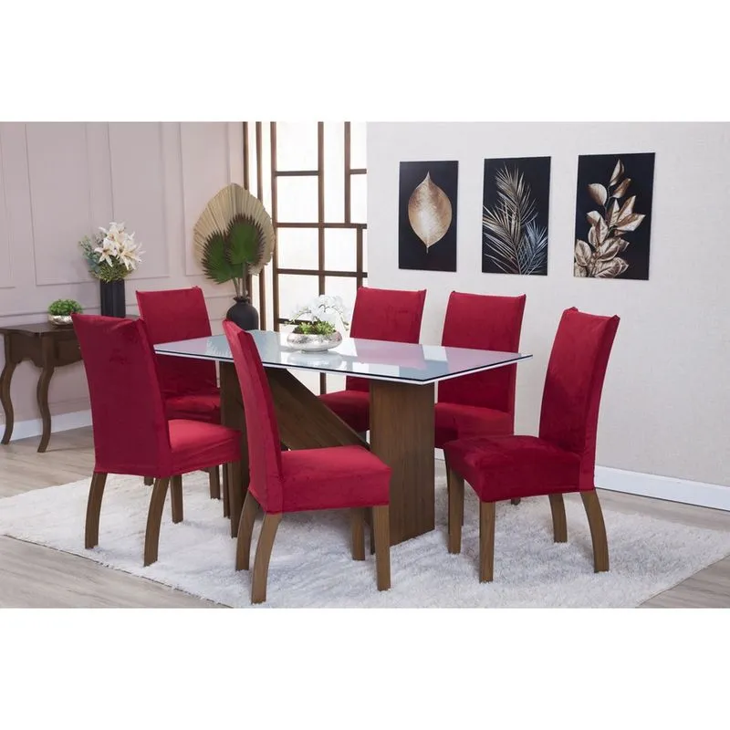 Kit Capa de Cadeira 2 Peças Suede Veludo Sala de Jantar Protege o Estofado Renova o Visual Vermelho