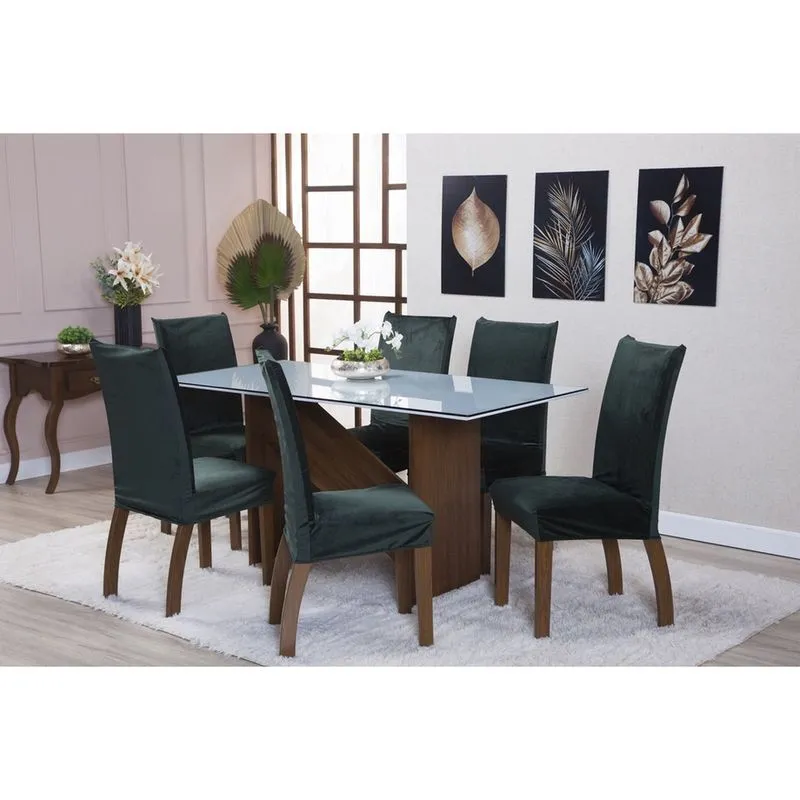 Kit Capa de Cadeira 4 Peças Suede Veludo Sala de Jantar Protege o Estofado Renova o Visual Verde Musgo