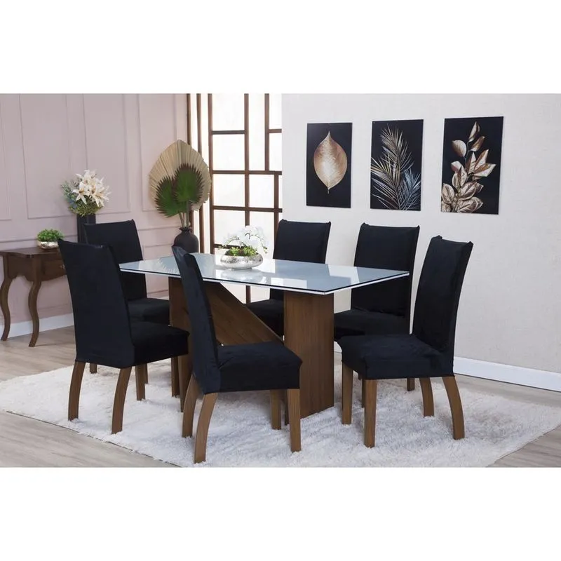Kit Capa de Cadeira 6 Peças Suede Veludo Sala de Jantar Protege o Estofado Renova o Visual Preto