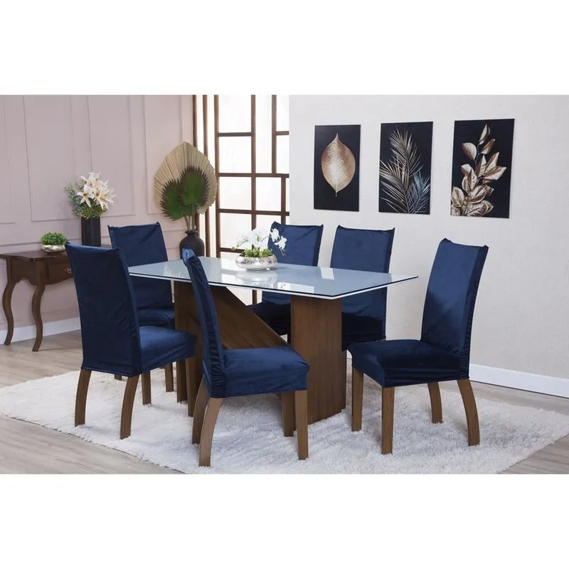 Kit de Capas de Cadeira Estofada 6 Lugares Suede Aveludado Mesa de Jantar Protege Muda a Decoração