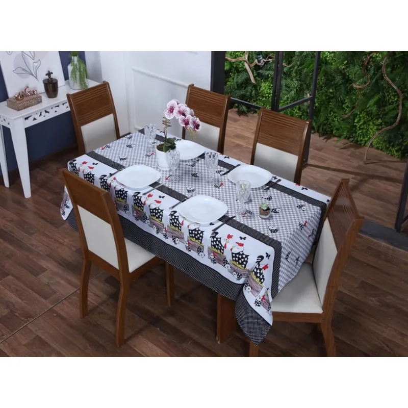 Toalha de Mesa 6 Lugares 2,20 x 1,40 Cozinha Copa Sala de Jantar Oxford Estampa Galinha da Angola