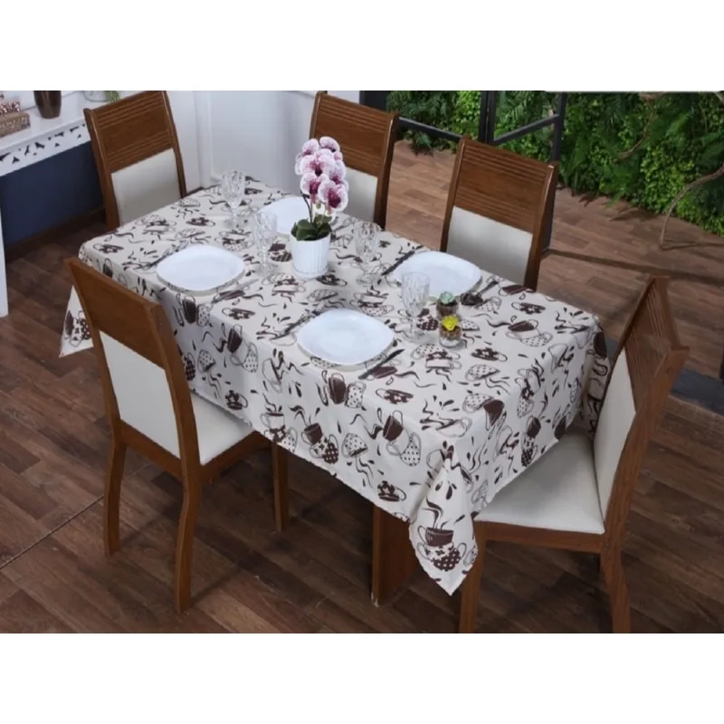Toalha de Mesa 10 Lugares 3,00 x 1,40 Cozinha Copa Sala de Jantar Oxford Estampa Café Bege e Marrom