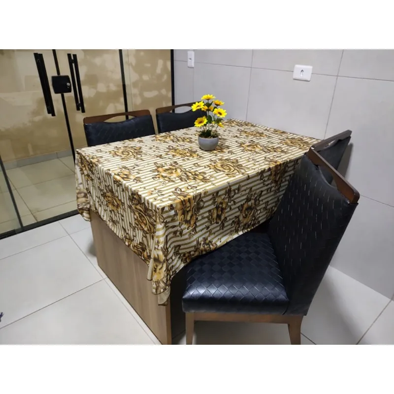 Toalha de Mesa de Cozinha Copa Sala de Jantar 12 Lugares 4,50m x 1,40m Malha Gel Estampa 2 Floral Avelã Cáqui