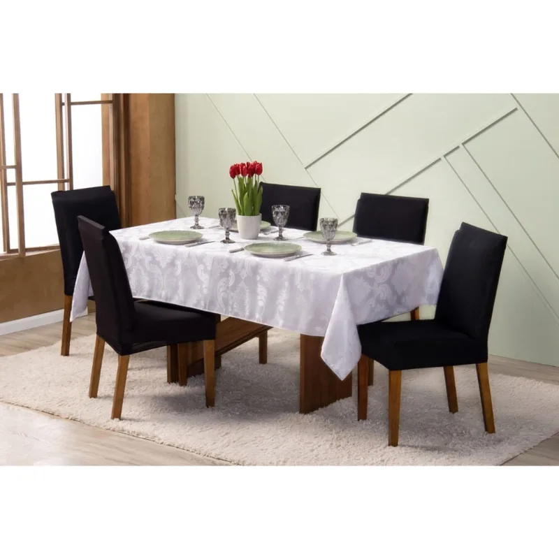 Toalha de Mesa 10 Lugares 3,00 x 1,35 Jacquard Luxo Cozinha Copa Sala de Jantar Branco