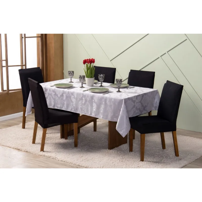 Toalha de Mesa 6 Lugares 2,20 x 1,35 Jacquard Luxo Cozinha Copa Sala de Jantar Cinza