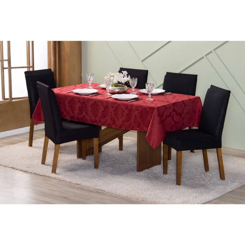 Toalha de Mesa 10 Lugares 3,00 x 1,35 Jacquard Luxo Cozinha Copa Sala de Jantar Vermelho