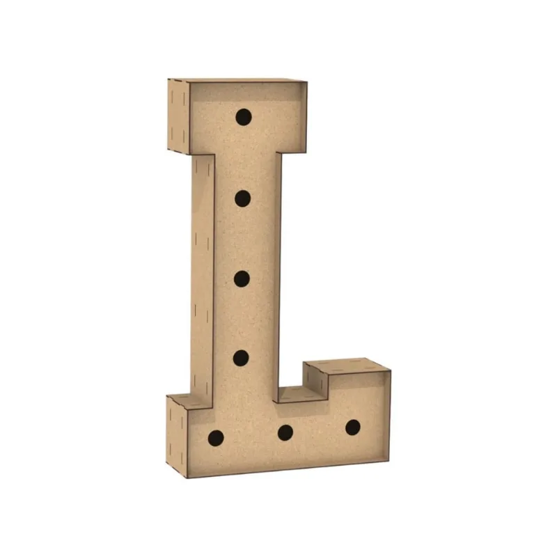 Letra Caixa Grande L Mdf 100Cm Altura Furo Lampad Iluminação