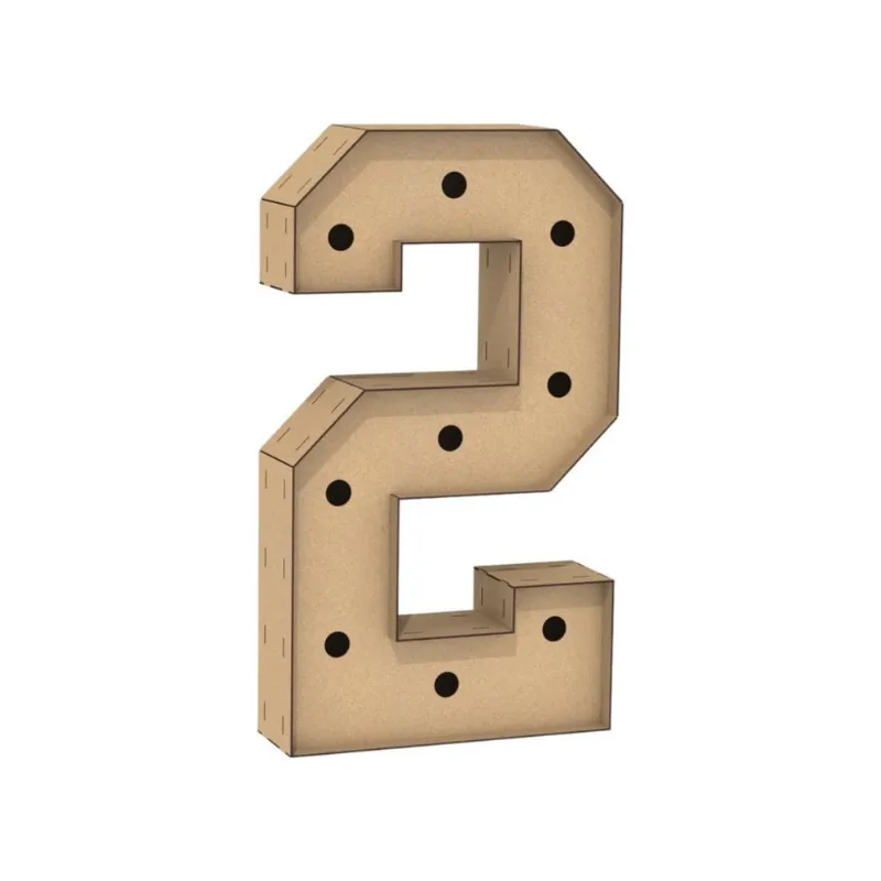 Número 2 Letra Caixa Grande Mdf 100Cm Altura Furo Iluminação
