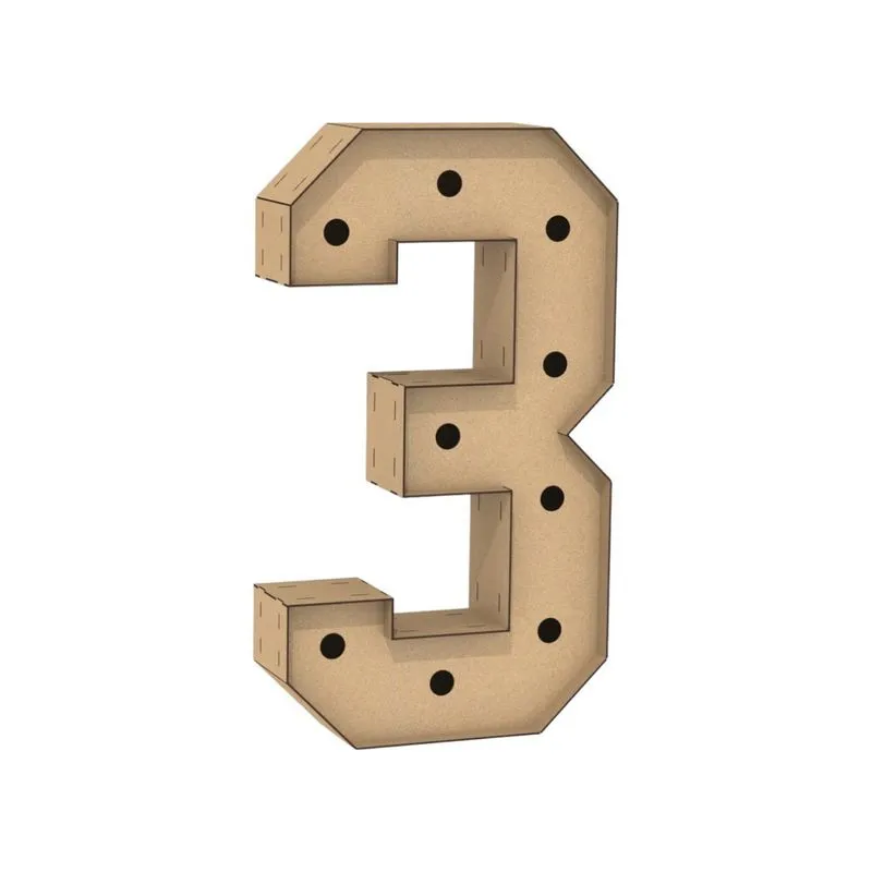 Número 3 Letra Caixa Grande Mdf 60cm Altura Furo Iluminação
