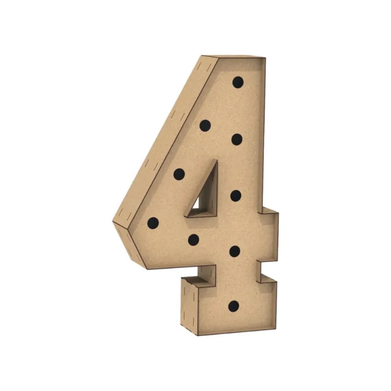 Número 4 Letra Caixa Grande Mdf 60Cm Altura Furo Iluminação