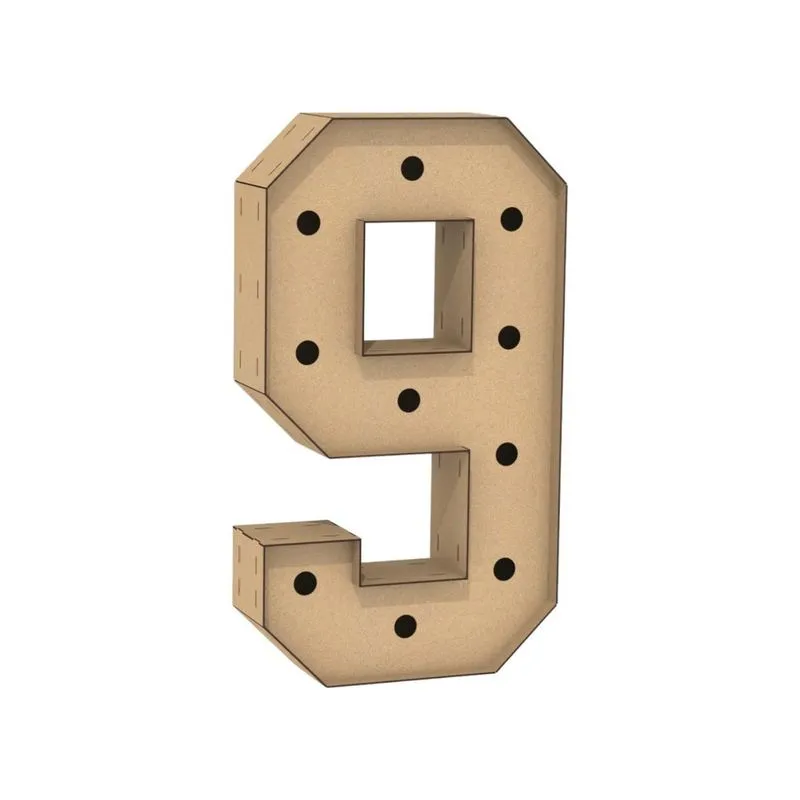 Número 9 Letra Caixa Grande Mdf 60cm Altura Furo Iluminação