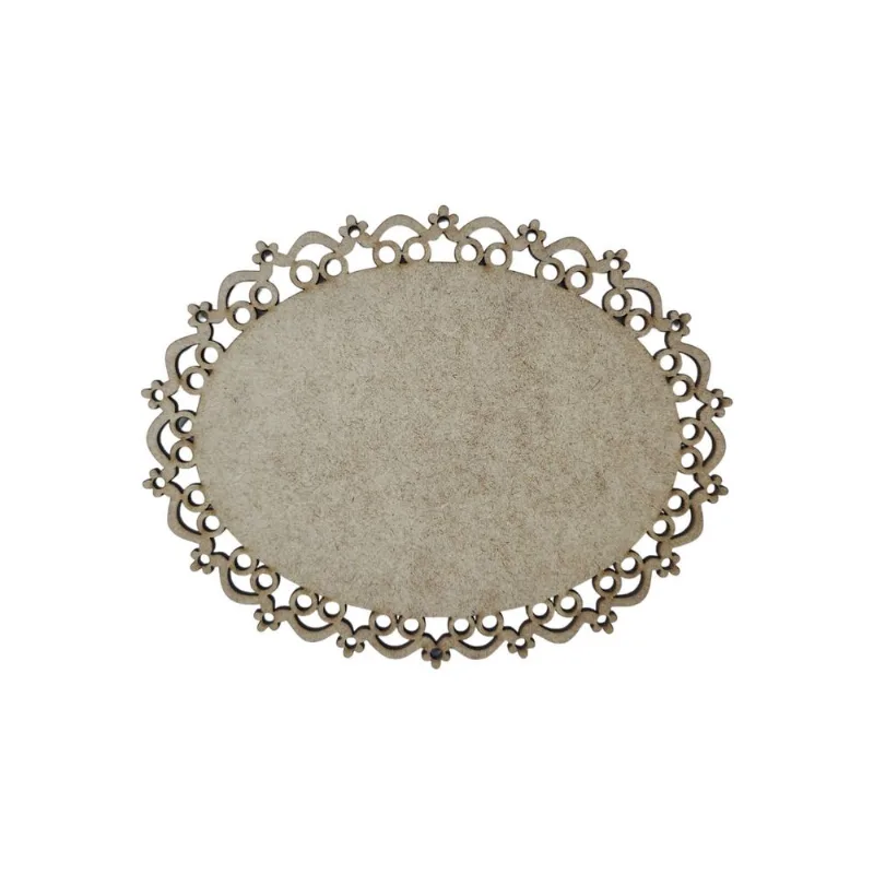 Placa Mdf Cru Artesanato Design Oval Flores Liso 25cm
