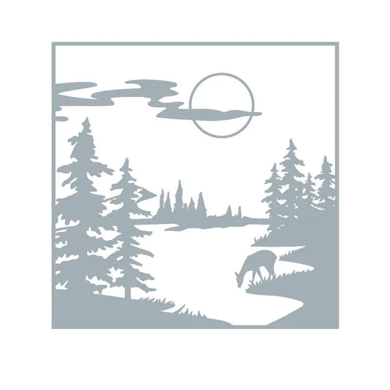 Quadro Decorativo Cinza Mdf Paisagem Noturna Floresta 40X20