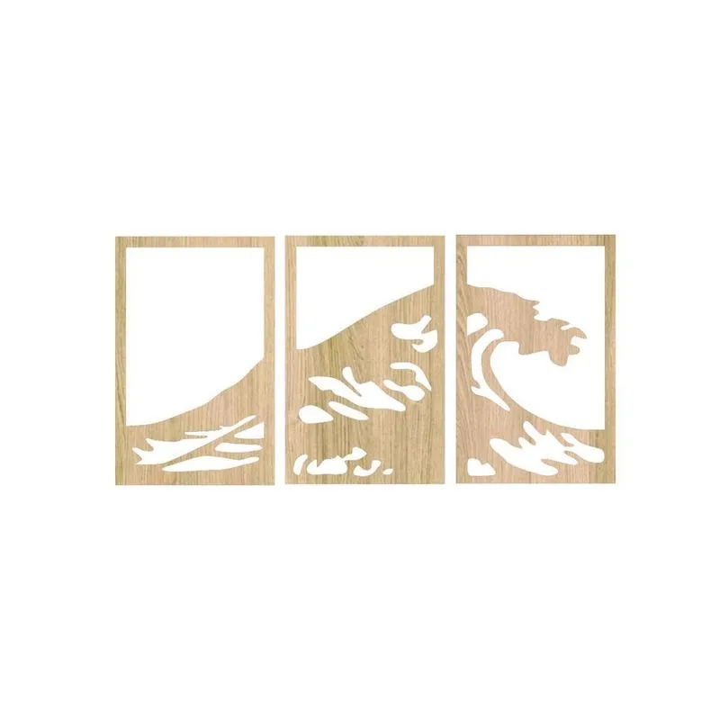 Quadro Decorativo Carvalho Branco Mdf Ondas 40X20Cm