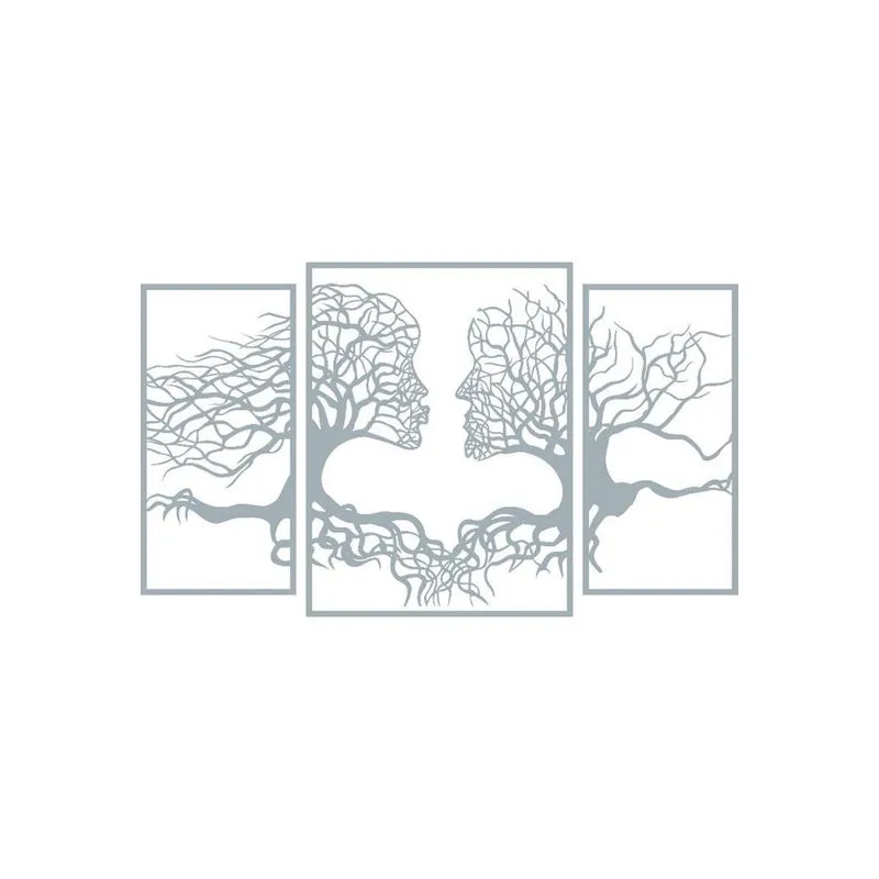 Quadro Decorativo Cinza Mdf Trio Face Raizes 40X20Cm