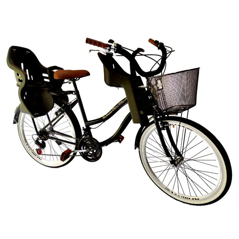 Bicicleta aro 26 com 2 cadeirinhas 18 marchas cesta Preto