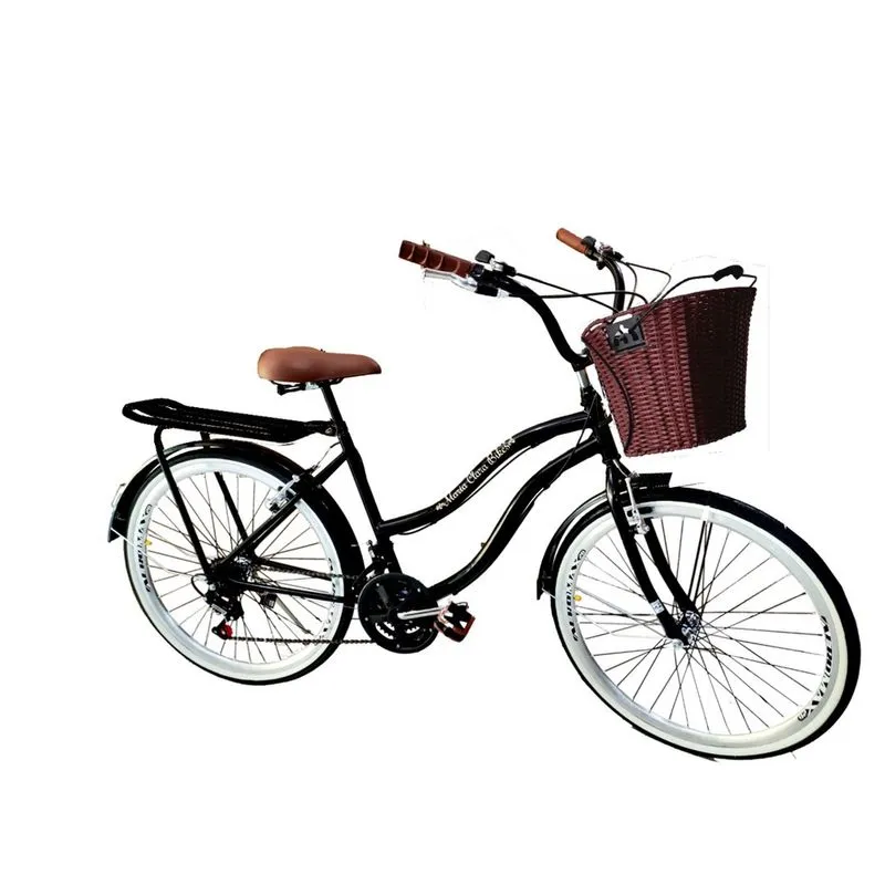 Bicicleta aro 26 vintage retrô 18v cesta bagageiro black