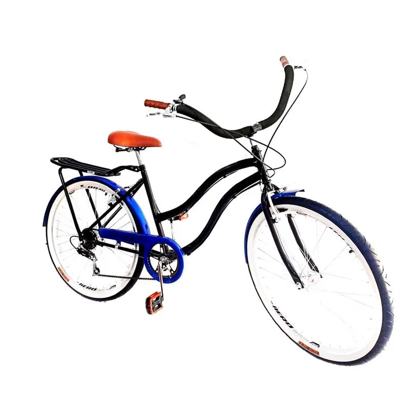 Bicicleta aro 26 com 6 marchas bagageiro retrô vintage Preto