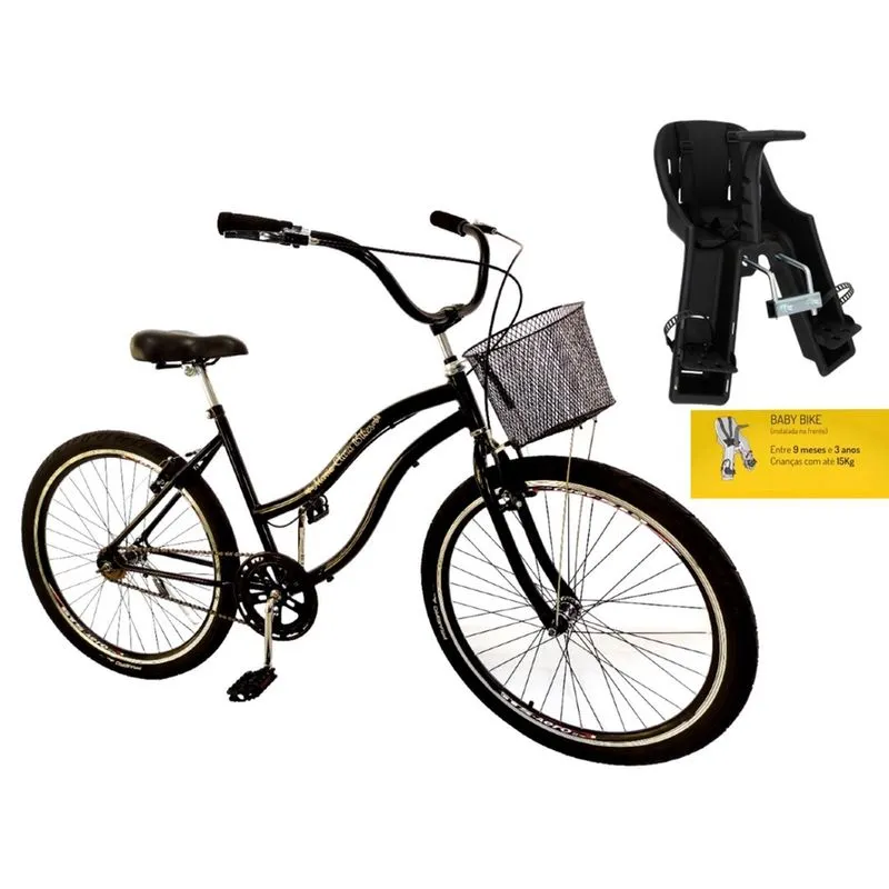 Bicicleta aro 26 com cestinha e cadeirinha Retrô s/marcha