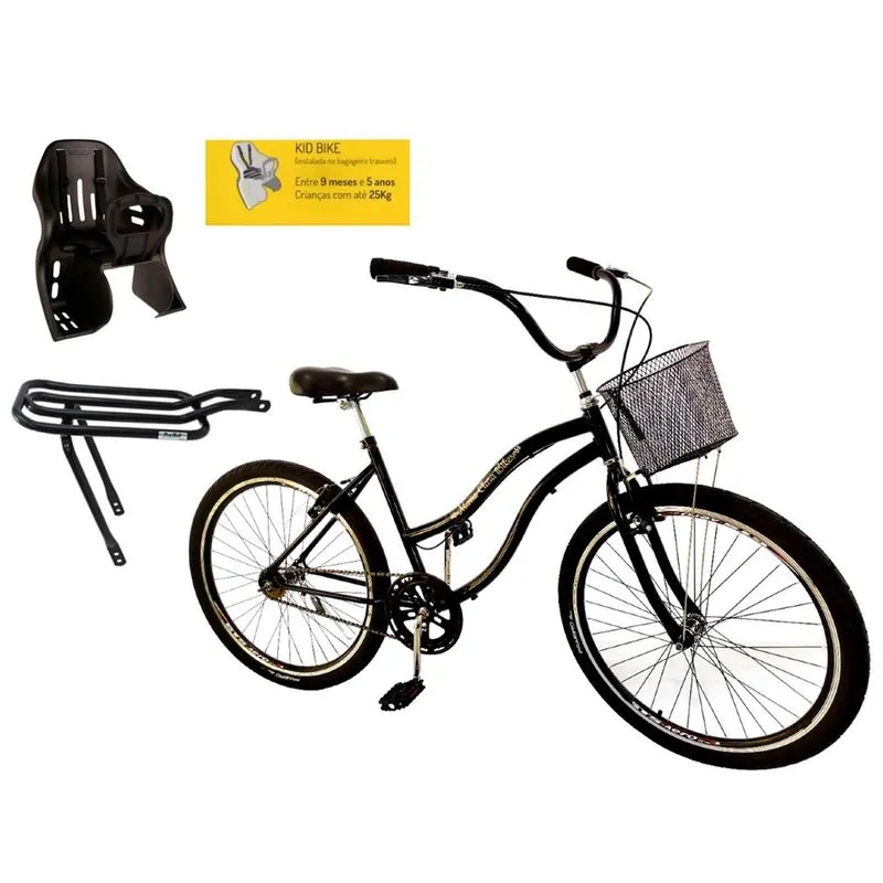 Bicicleta aro 26 com cestinha e cadeirinha Retrô s/marcha