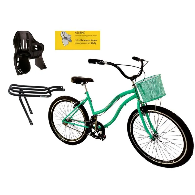 Bicicleta aro 26 passeio com cestinha cadeirinha s/marcha vd