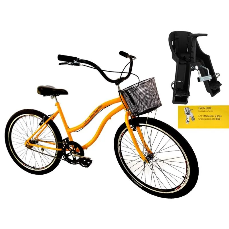 Bicicleta aro 26 com cadeirinha frontal cesta s/marcha amrlo