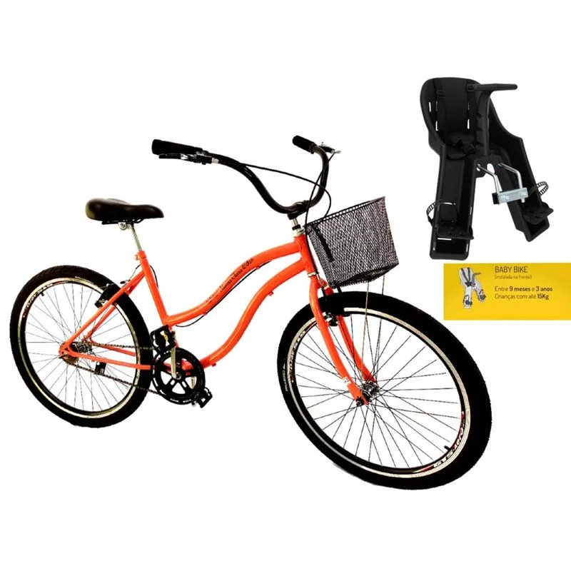 Bicicleta aro 26 com cadeirinha frontal cesta s/marcha slmão