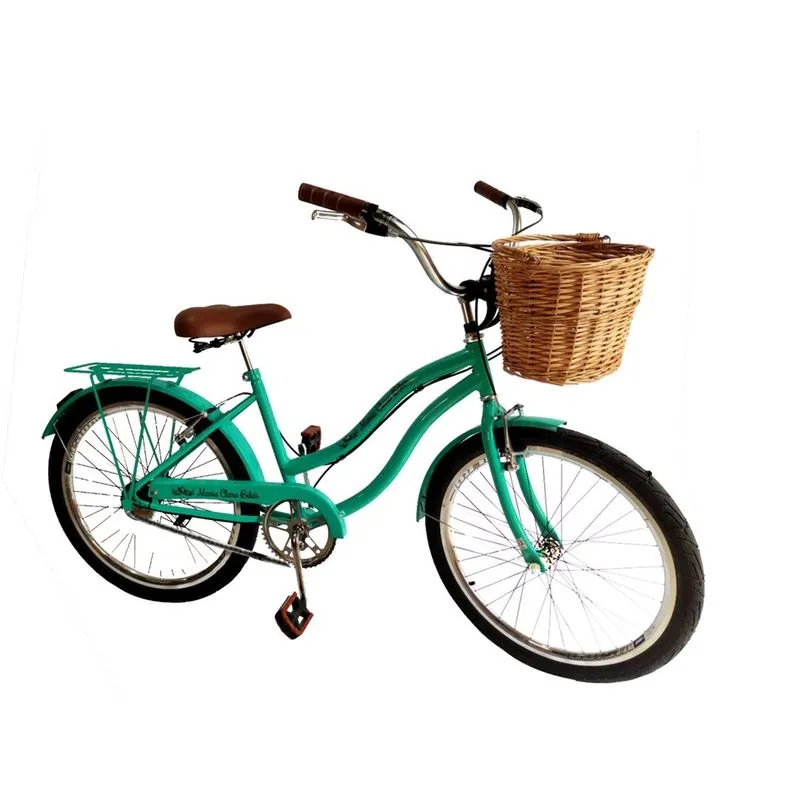 Bicicleta feminina aro 24 retrô sem marchas com vime verde