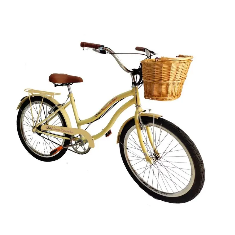 Bicicleta feminina aro 24 retrô sem marchas com vime bege