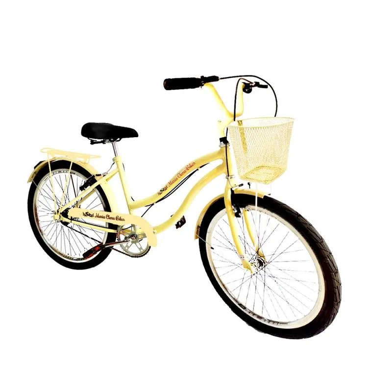 Bicicleta feminina aro 24 passeio s/ marchas com cesta bege