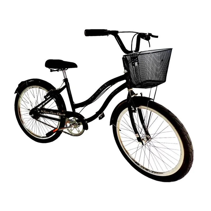 Bicicleta feminina aro 26 passeio sem marchas c/ cesta preto