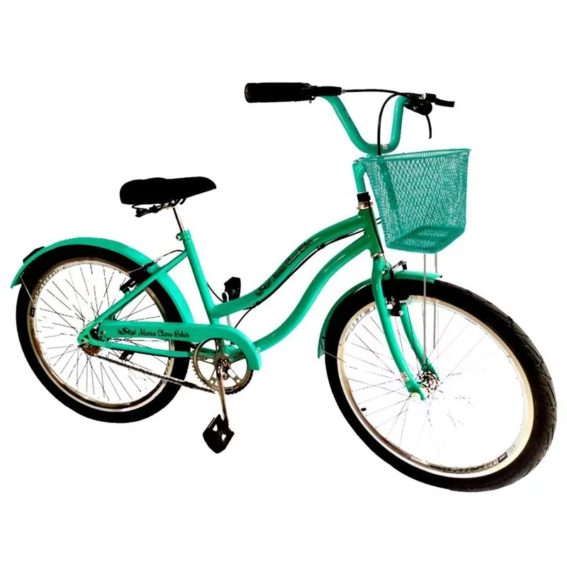 Bicicleta feminina aro 26 retrô sem marchas c/ cesta verde