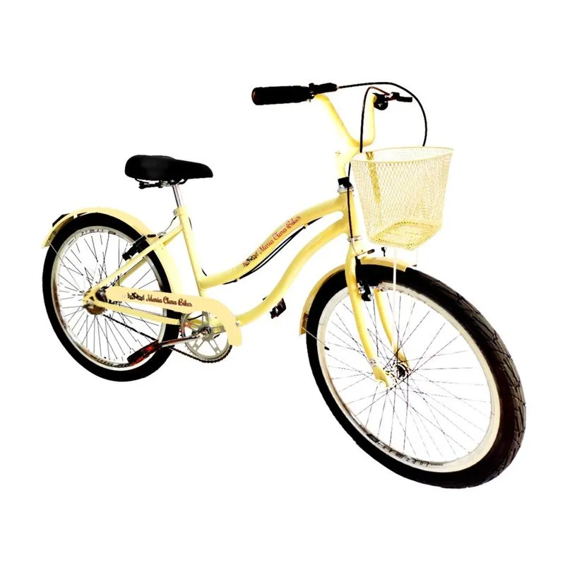 Bicicleta feminina aro 26 passeio sem marchas c/ cesta bege
