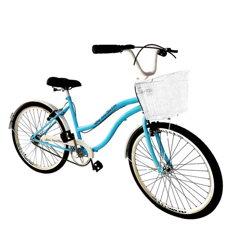 Bicicleta feminina aro 26 vintage sem marchas c/ cesta azul