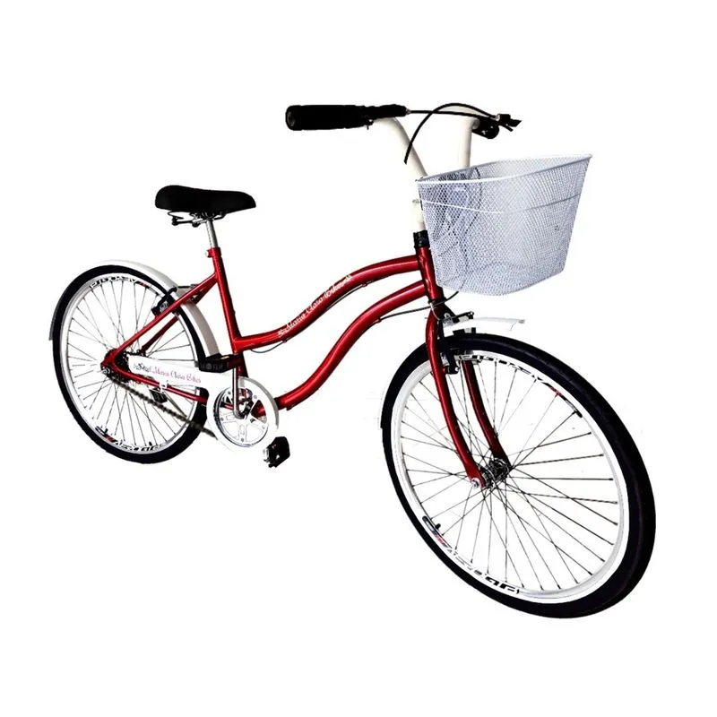 Bicicleta feminina aro 26 beach s/ marchas c/ cesta vermelho
