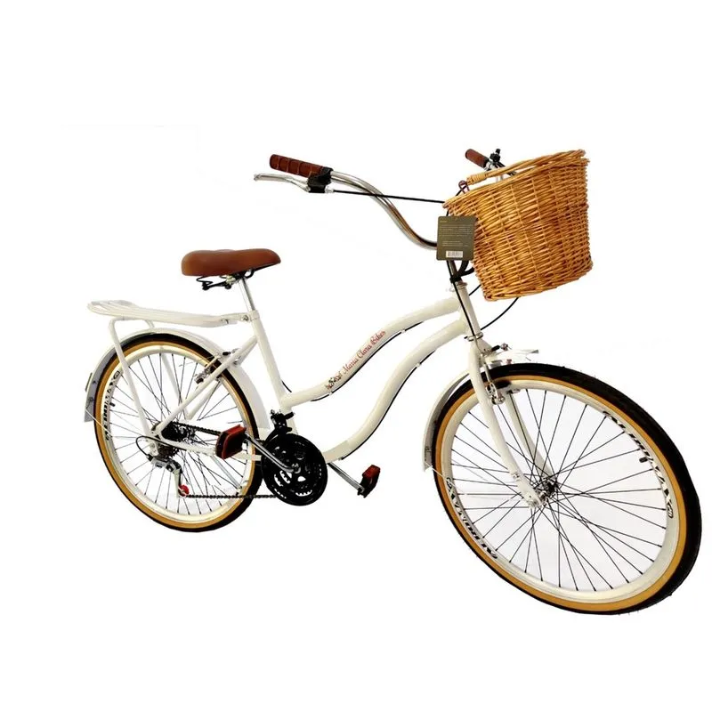 Bicicleta feminina aro 26 vintage 18 marchas vime bagag Brco