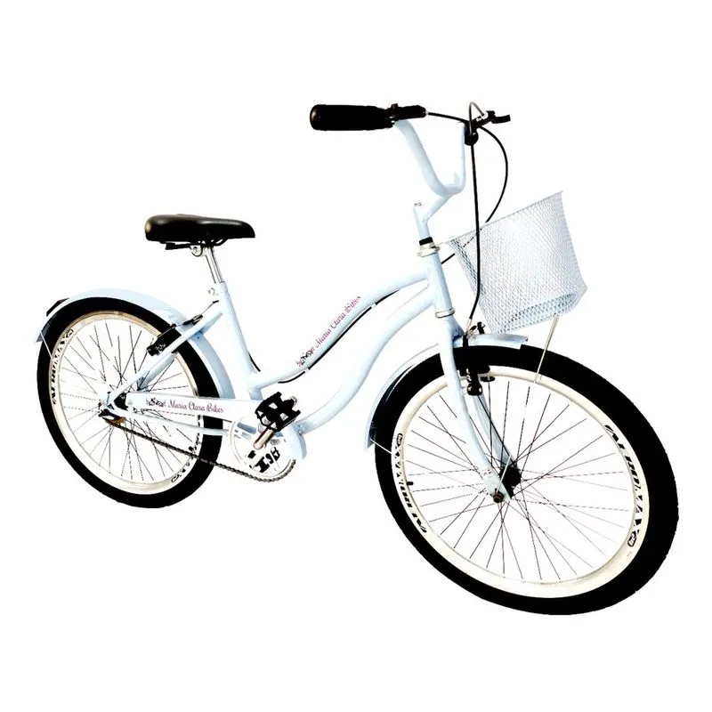 Bicicleta feminina aro 26 passeio sem marchas c/ cesta Branc