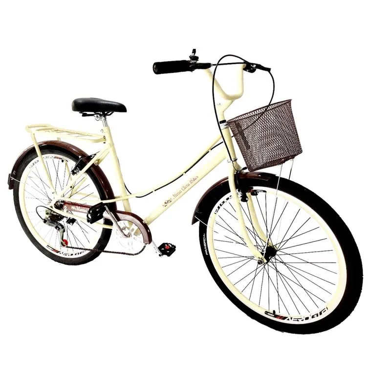 Bicicleta feminina aro 26 tipo ceci com cesta 6 marchas mary