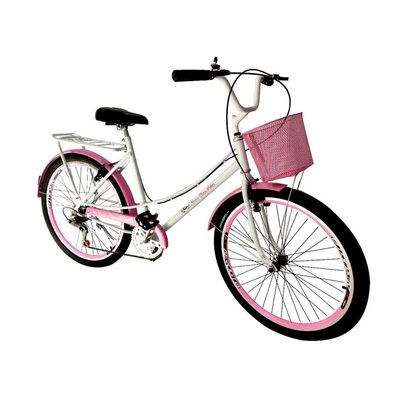 Bicicleta aro 26 retrô tipo ceci com cesta 6 marchas mary