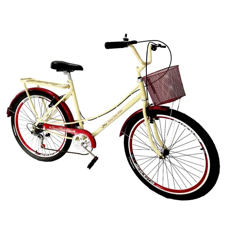 Bicicleta aro 26 feminina tipo ceci com cesta 6 marchas mary