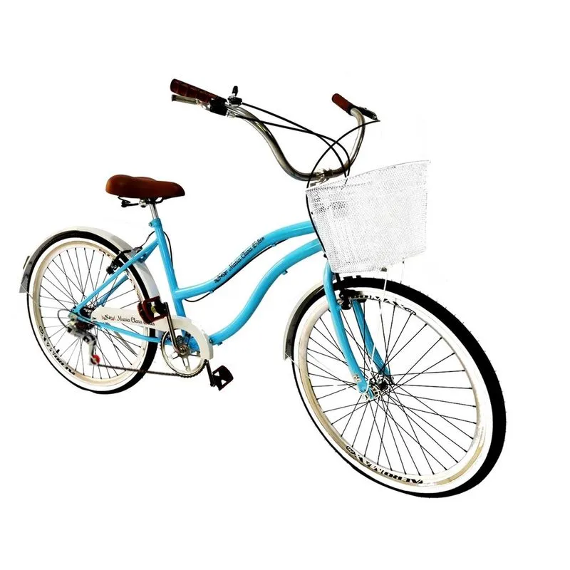 Bicicleta Aro 26 Vintage Retrô Beach Cesta metal 6v Azul