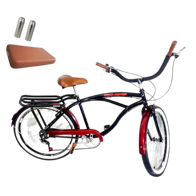 Bicicleta caiçara aro 26 beach c/ 6 marchas assento pedaleir
