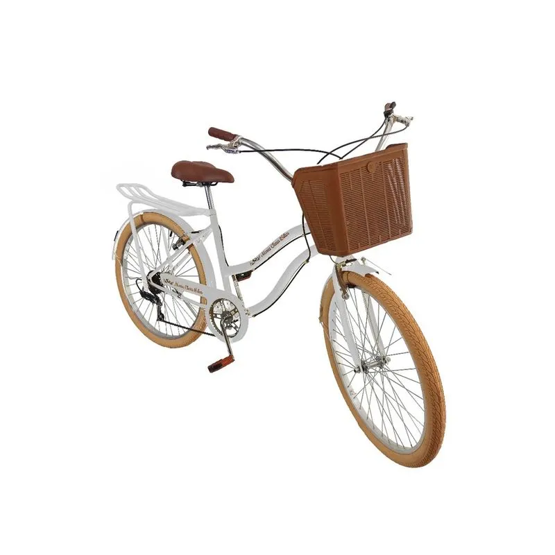 Bicicleta aro 26 retro 6v com cesta de plástico bagageiro