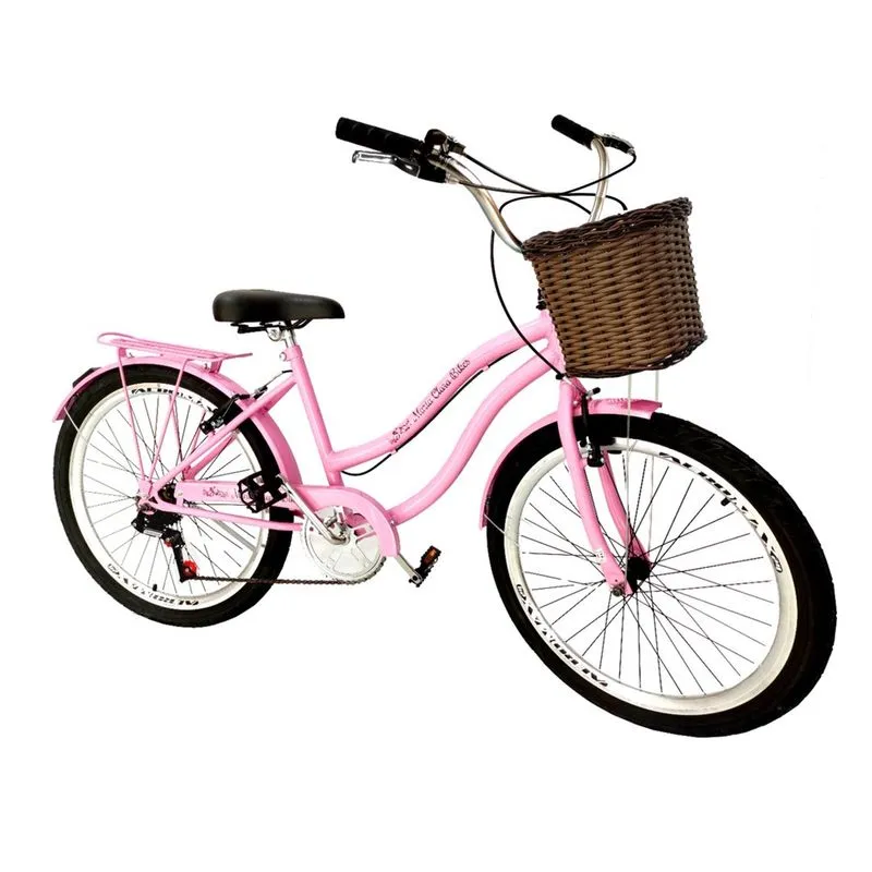 Bicicleta feminina aro 26 com cestinha tipo vime 6 marchas