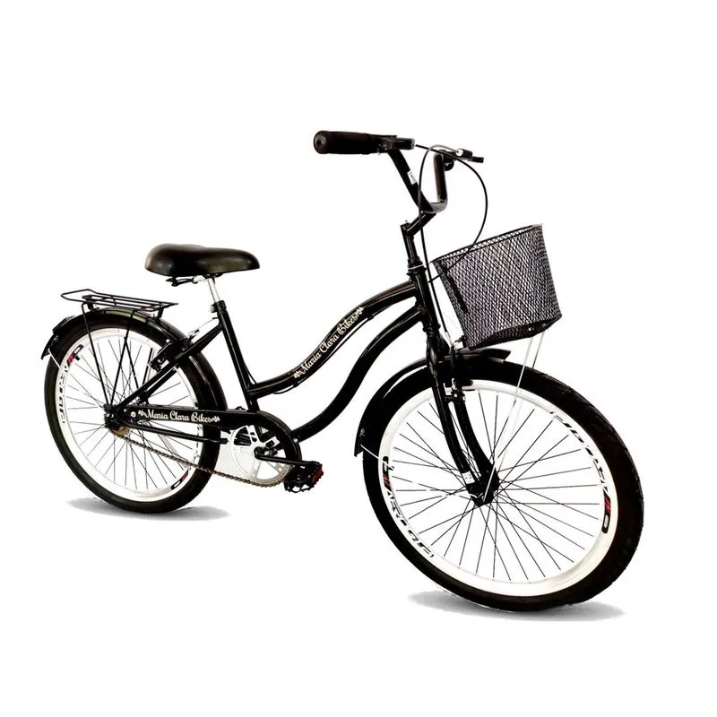 Bicicleta aro 26 passeio retrô beach s/ marcha com cesta pto