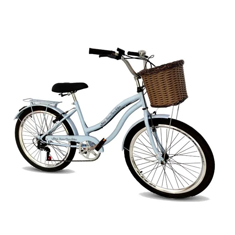 Bicicleta aro 24 retrô vintage feminina 6 marchas azlbbclaro