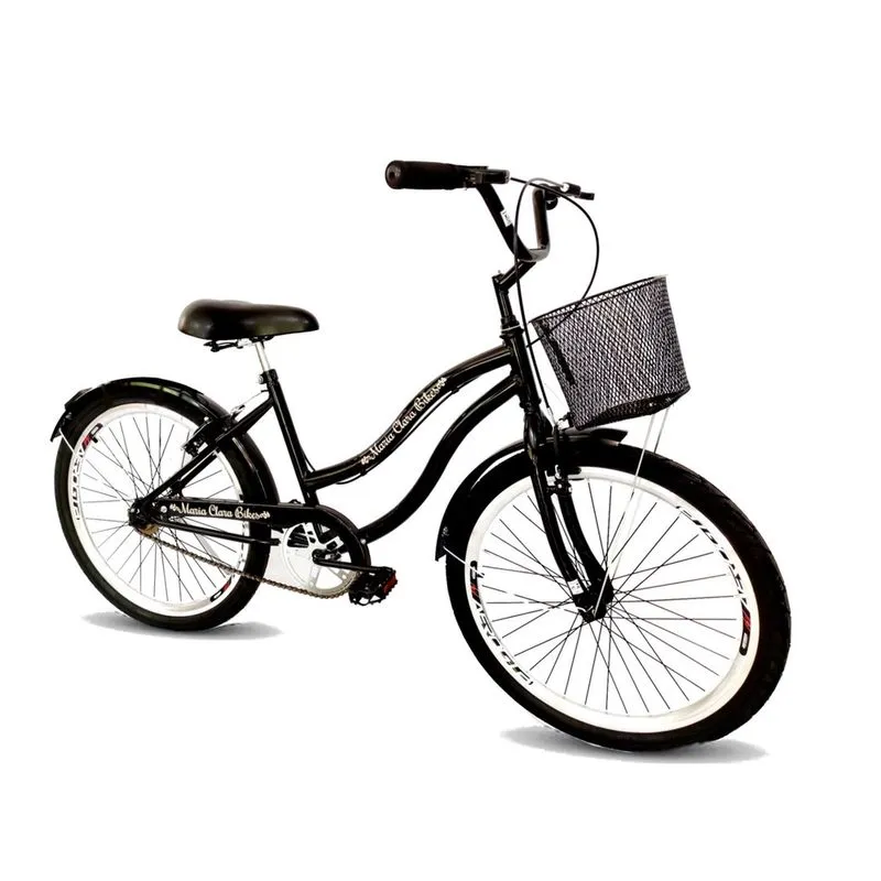 Bicicleta aro 26 com cesta de metal urbana sem marcha preto